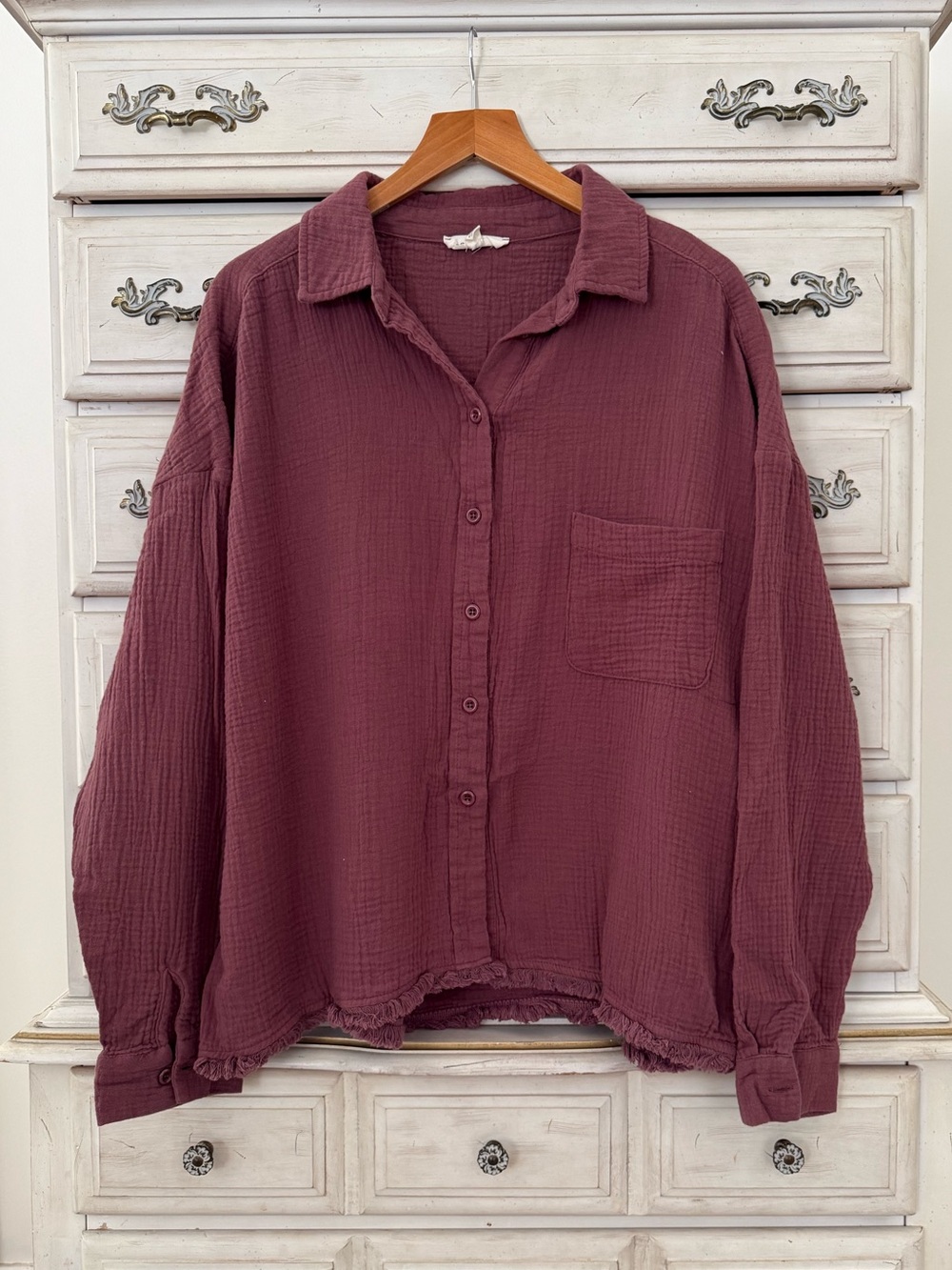 Vici Brown Gauze Cotton Button Shirt